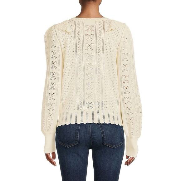 LoveShackFancy Women’s Ancora Ruffle Pointelle Knit Sweater Cream Size M - Picture 5 of 10